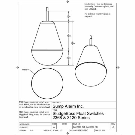 Sump Alarm Indoor/Outdoor, WIFI Sewage/Septic High/Low Water ALM W/ Power IND LED, Includes SludgeBoss Float, 100 Ft. Length SA-120V-1L-100SB-WiFi